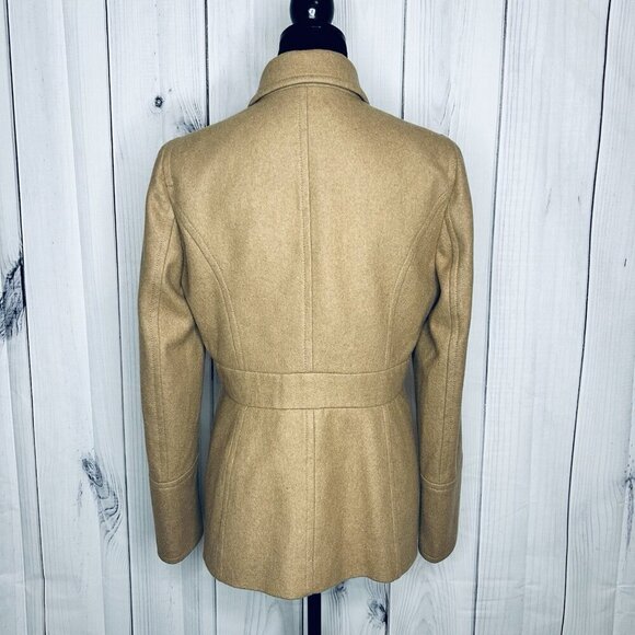J Crew Coat Womens Sz 8 Tan Wool Blend Double Breasted Peacoat Classic - Picture 8 of 10